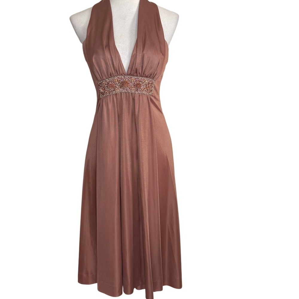 Jack Bryan Y2K Old Hollywood Beaded Waist Cocktail Halter Dress Greek Goddess S